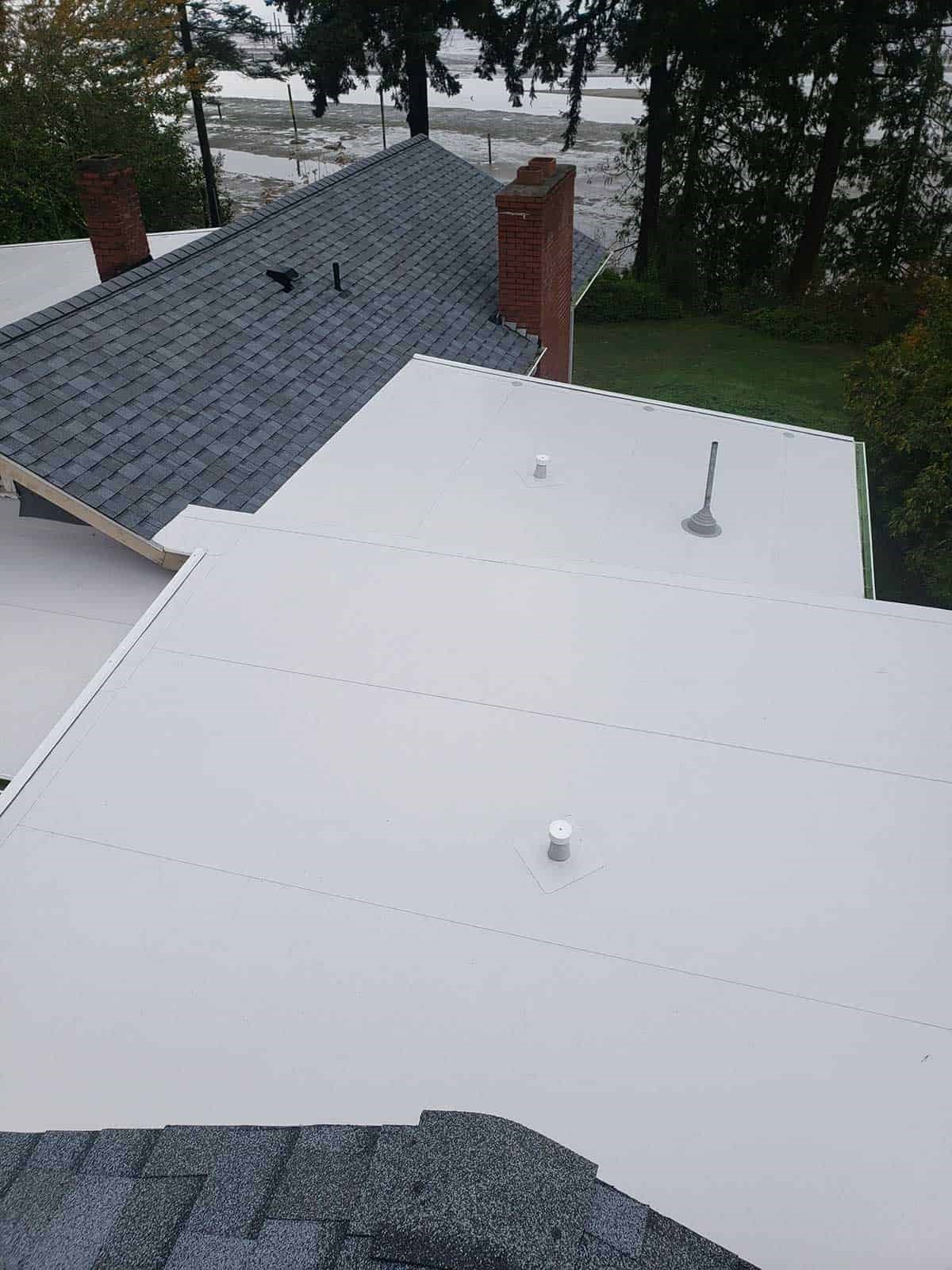 White PVC single ply roof in Bainbridge Island