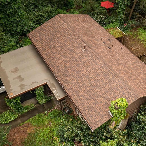 Brown wood roof replacement project in Newcastle, Washington